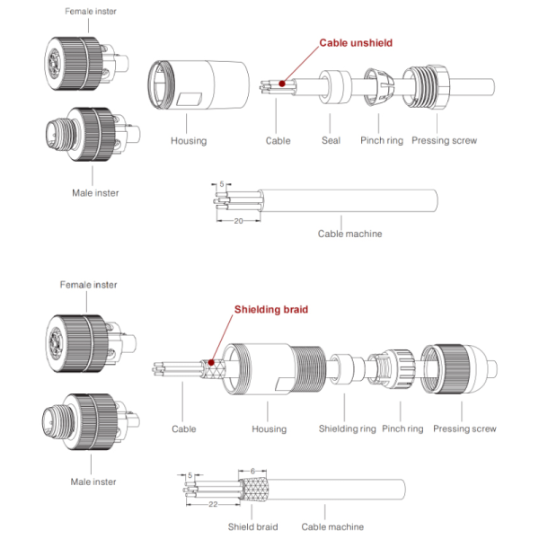 M8 Waterproof Connector China Factory Customized M8 a Code Assembly Waterproof Plastic Cable Connector