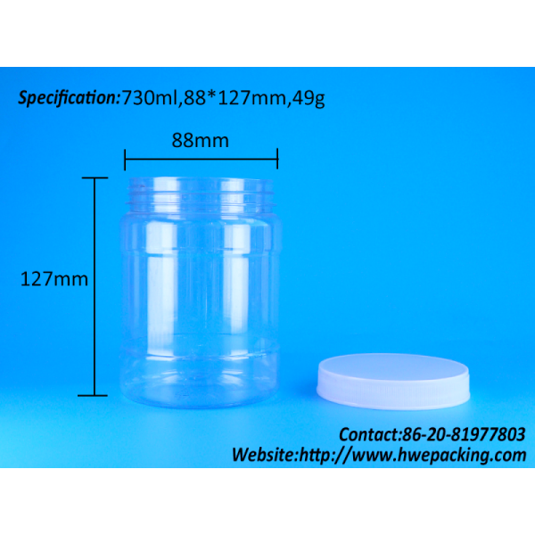 Round Shape Clear PET Plastic Dried Blueberry Walnut Crackers Crispy Peanuts Jars Cap