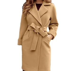 Quality                  Fashion Wholesale Ladies Wool Plus Size Design Long Jackets Coats Casual Jacket Oversize Coats with Tie for Women Woolen Knitted              for sale