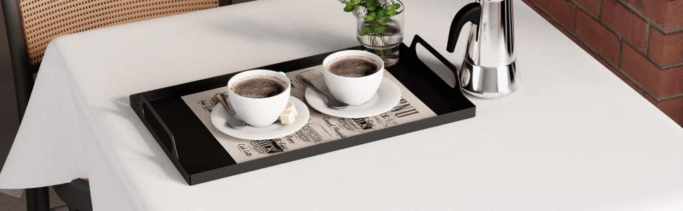 Serve Snacks in Style with this Rectangle Black Metal Tray with Handles 16.7x9.5 inches
