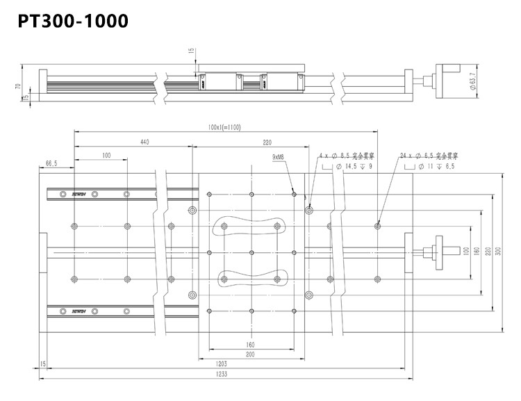 Hand Sliding Manual Linear Stage Large Table Top Load 100kg Displacement