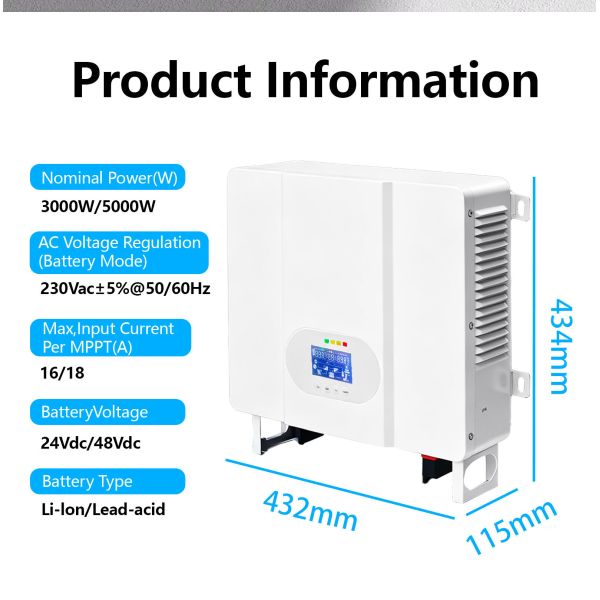 5.5KW Single Phase Output Pure Sine Wave AC Hybrid Solar Inverter with Optional WiFi/GPRS and Mppt