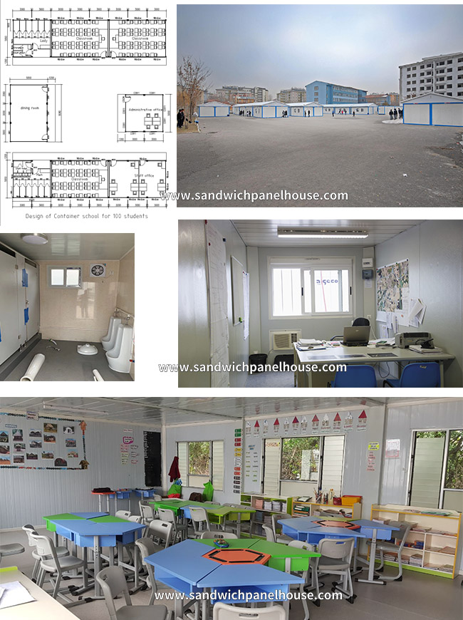 Movable School Portable Classrooms Flat Pack Container With Dining Room And Offices