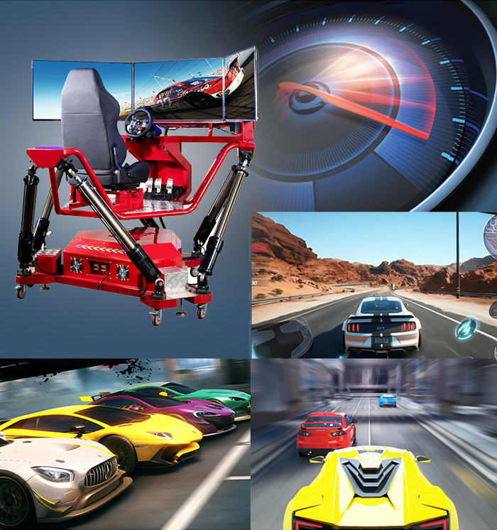 7000W Racing Car 9D Vr Simulator Six Axis Three Screen 5.8m2 Venue size
