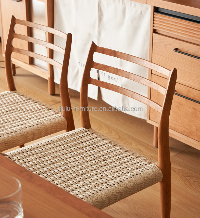 Vintage Luxury Hotel Home Furniture Woven Cord Solid Wood Dining Chair for Restaurant in Customized Designs