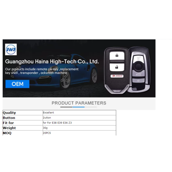 2 Button Keyless Entry Remote Control Auto Key Shell For E38 E39 E36 Z3