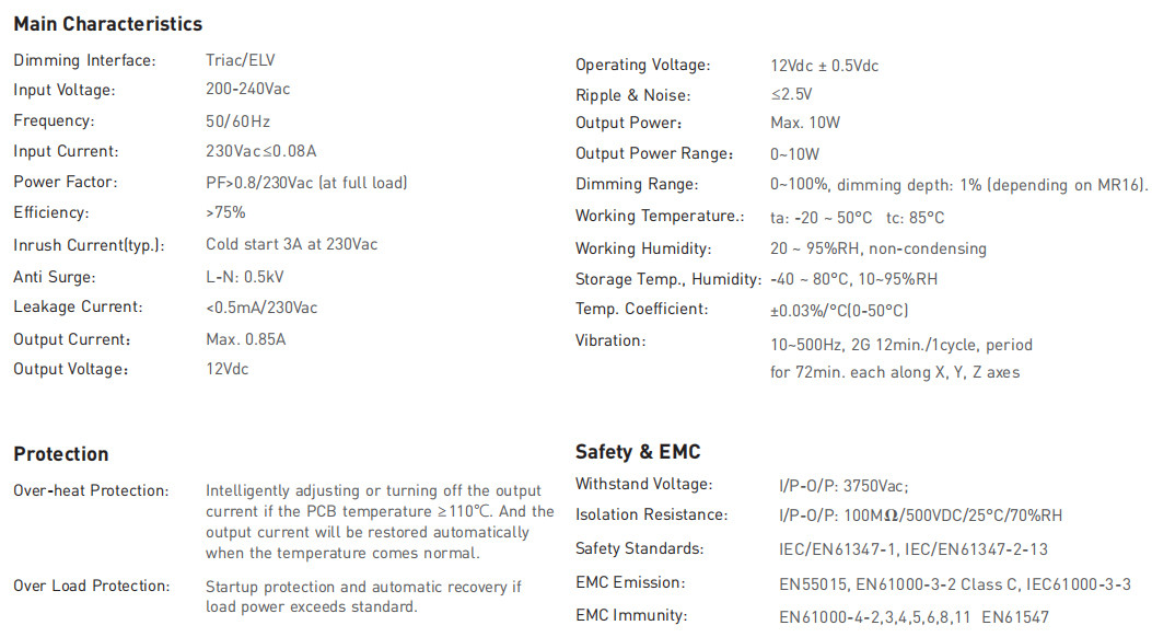 50/60Hz Triac Dimmable LED Driver built - in single chip 12V 10W for MR16 light