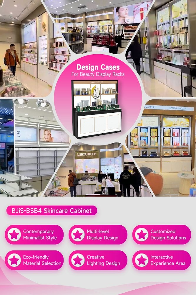 BJiS-BSB4 40mm Thick Light Box Skincare Display Cabinet with Adjustable Height for High-End Stores
