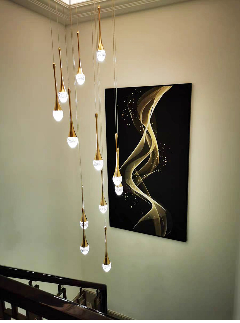 Modern staircase chandelier for living room crystal loft long hanging lamp guzhen lighting(WH-NC-61)
