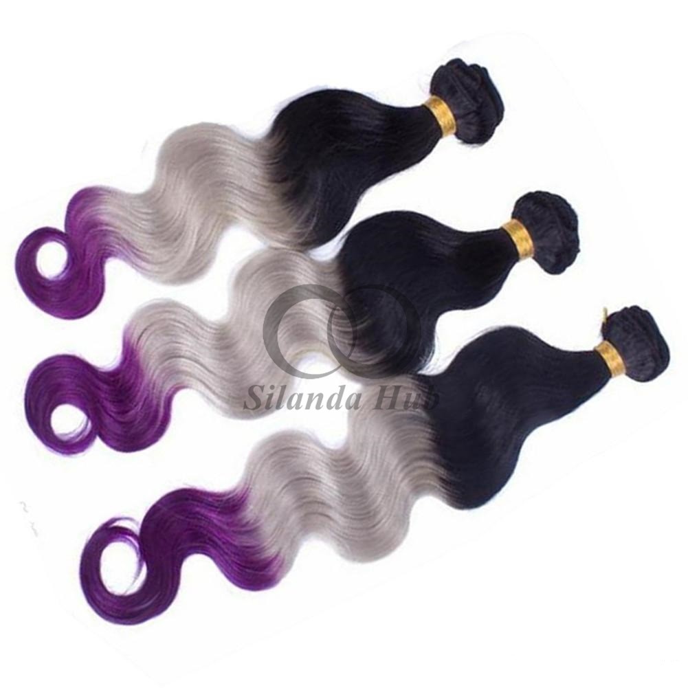 #T1B/Grey/Purple Body Wave Remy Human Hair Bundles Sew In Weave Bundles Brazilian Bundle Deals
