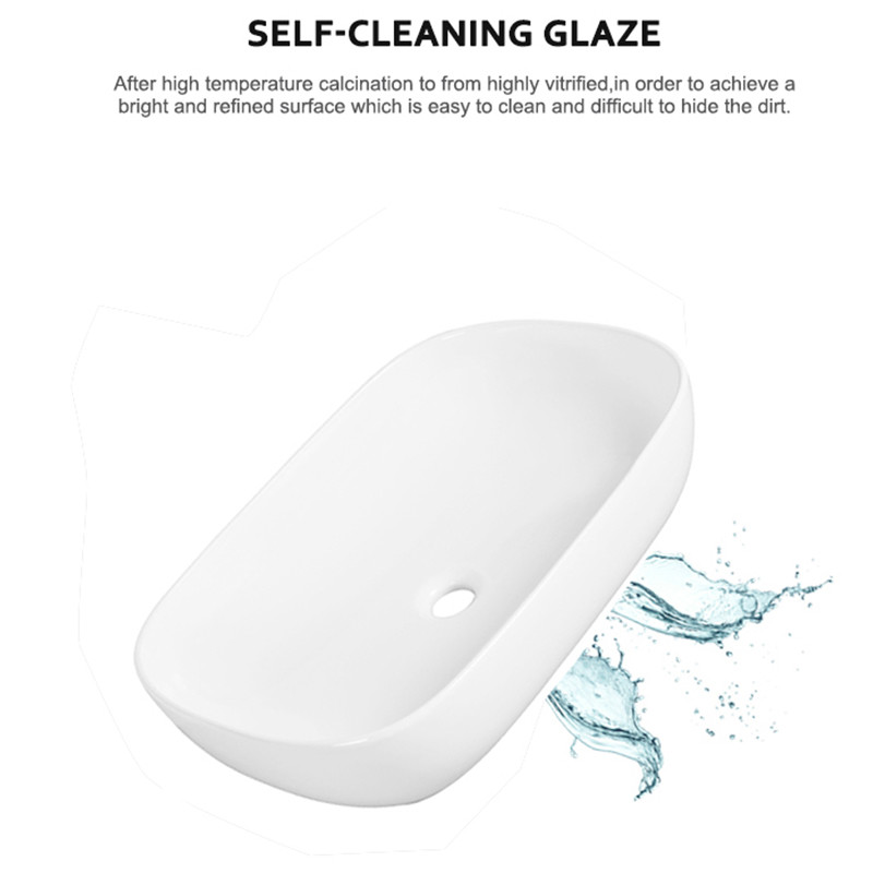 Ceramic Rectangular Vessel Bathroom Sink Porcelain White Scratch Proof Basin