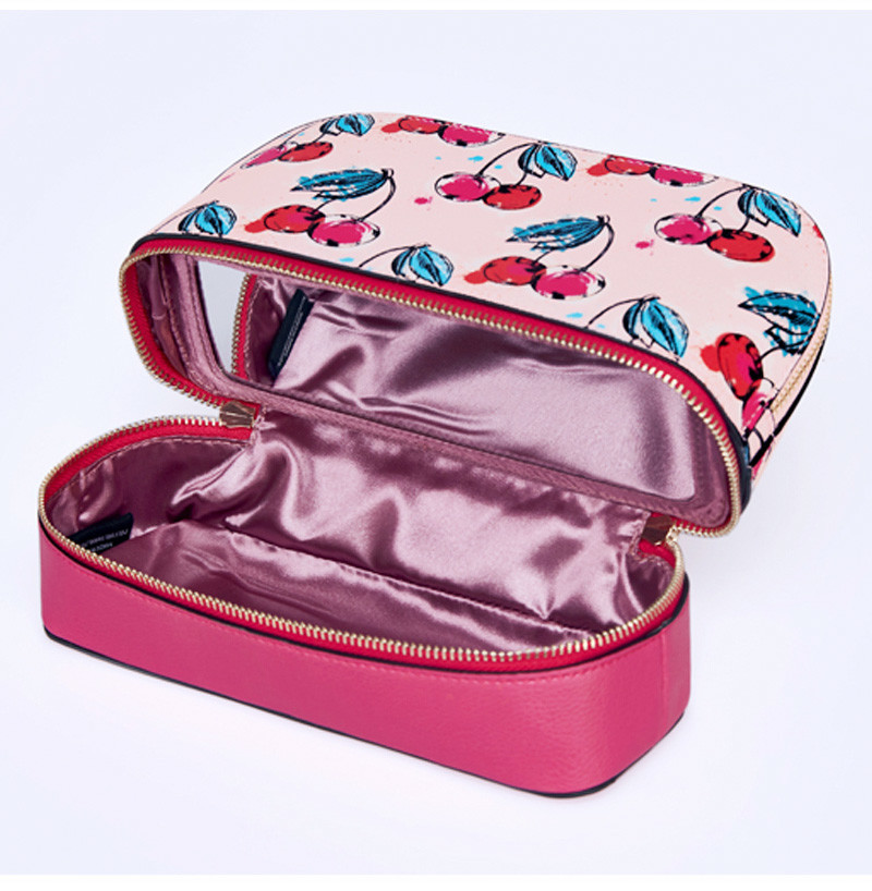 Women Waterproof PU Leather Portable Travel Printed Makeup Bag With Mirror