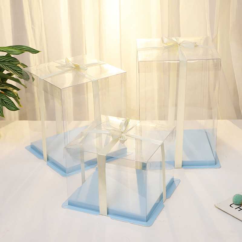 Factory Custom Eco Friendly Food Folders Box for 6 8 10 12 Inch Transparent Cake Box with Ribbon