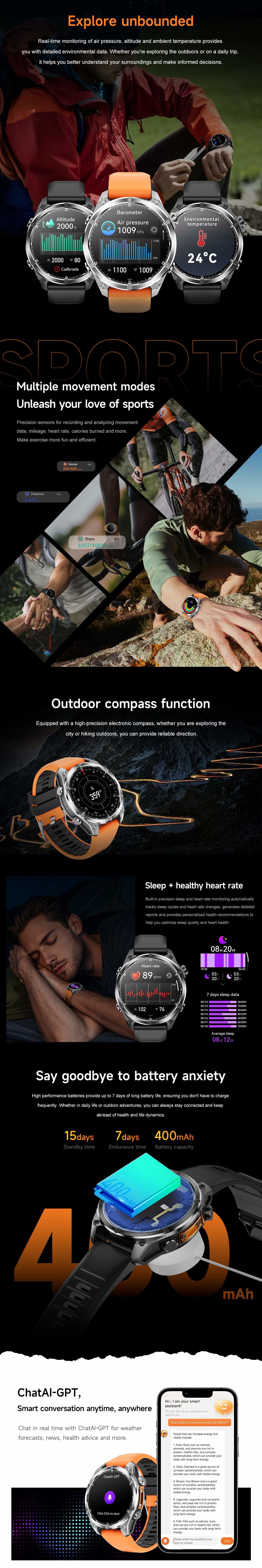 HD300 AMOLED Screen 30M Deep Waterproof Sport Smart Watch Health Monitor BT Calling