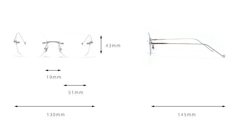 Flat Mirror Ladies Street Shooting Square Frameless Glasses Trendy 130MM
