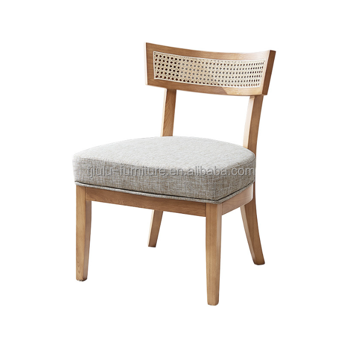 Nordic Style Rattan Dining Chair Upholstered Solid Wood Chair for Living Room Decoration
