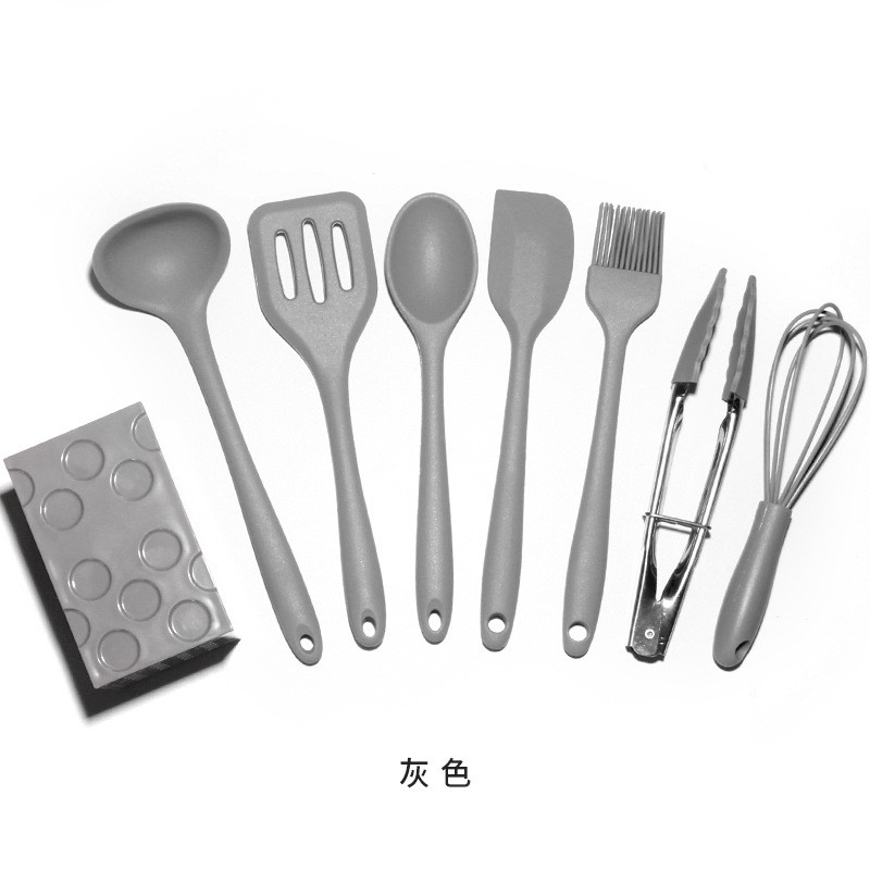 8pcs Mini Kid Silicone Cooking Kitchen Utensils Set Dishwasher Safe Spatula Set with Spatula Spoon Tong Brush Whisk Tong