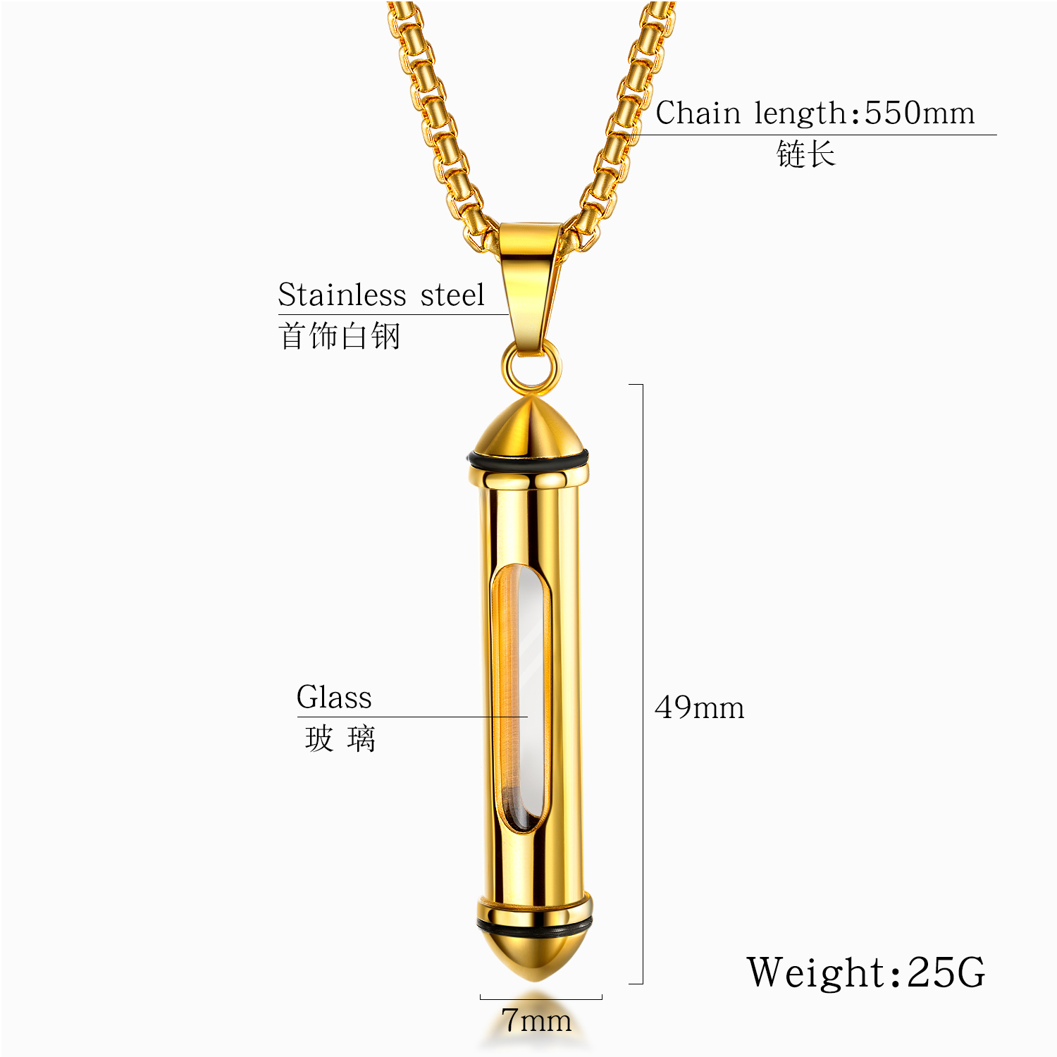 Decoration Stainless Steel Cremation Jewelry Cylinder Ashes Pendant Urn Necklace