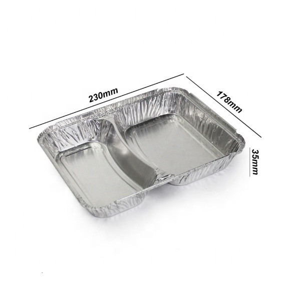 2-compartment lunch box Wholesale Eco- friendly takeaway packaging containers aluminium foil tray food packaging
