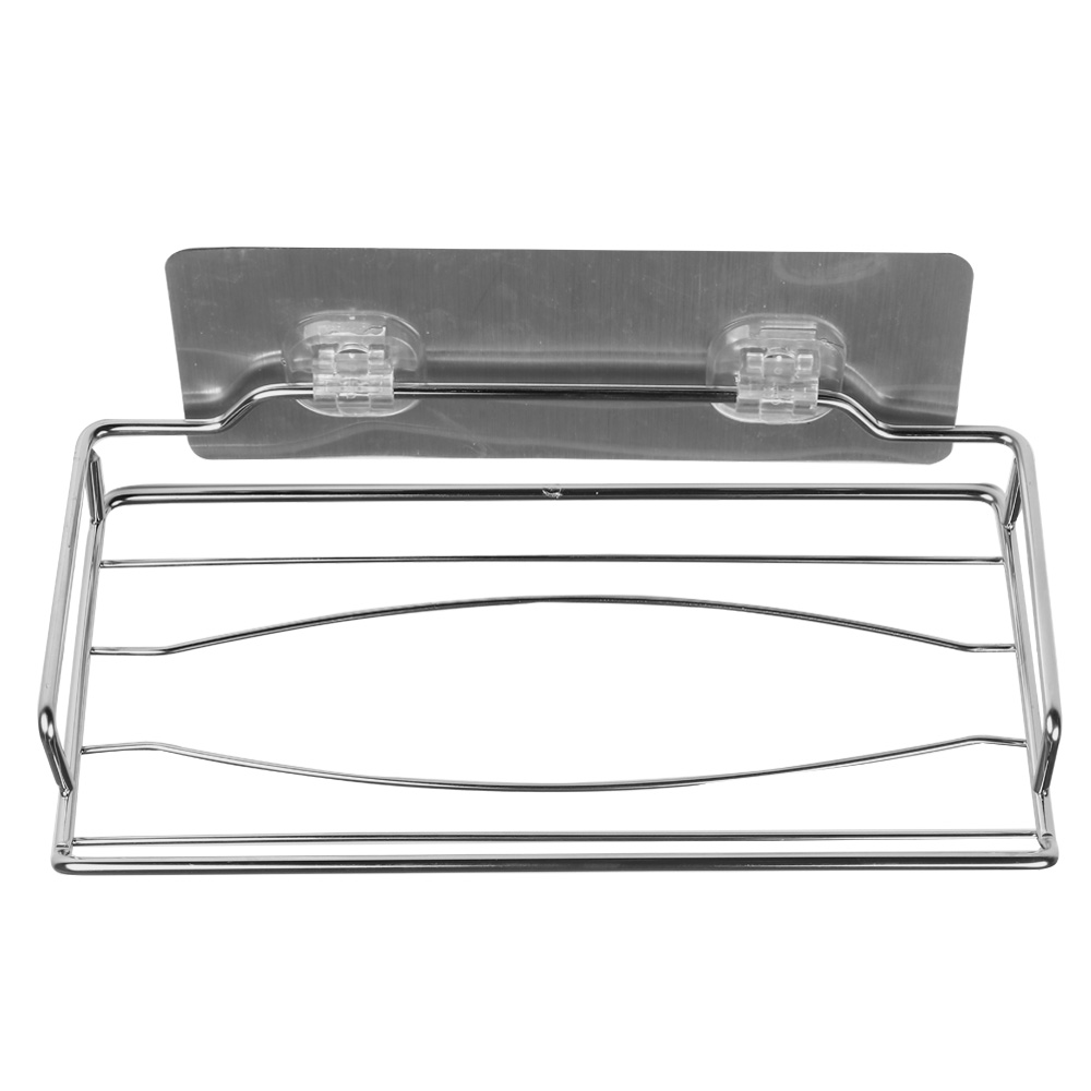Kitchen Self Adhesive Stainless Steel Paper Towel Holder Phone Storage Shelf