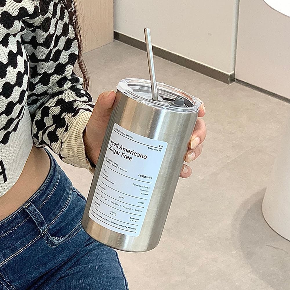 Tumbler Stainless Steel Coffee Cup Insulation With Lid And Straw American Style Portable Outside With Accompanying Straw Sealed Water Cups Double Wall