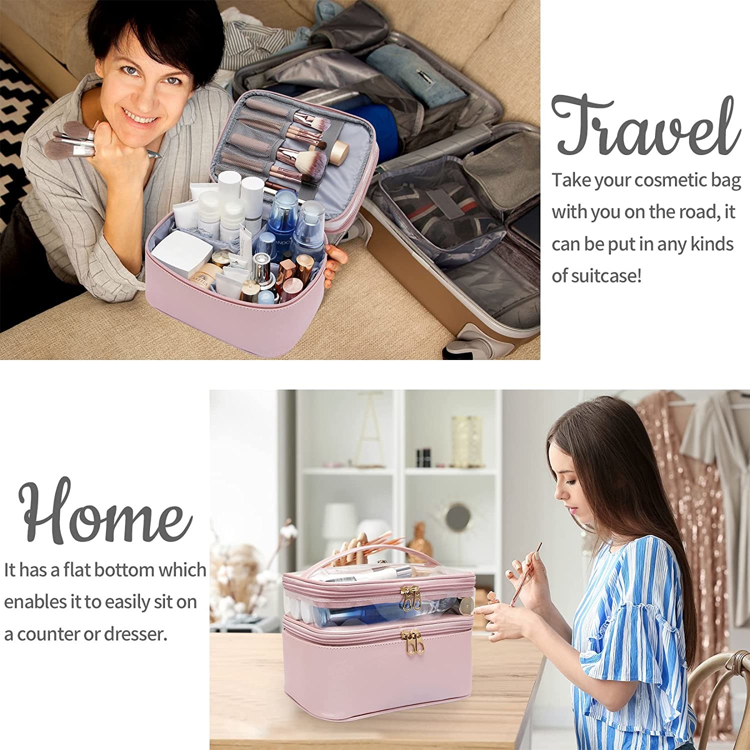 Multi-functional and waterproof Double Layer Large Makeup Organizer Bag Toiletry Bag