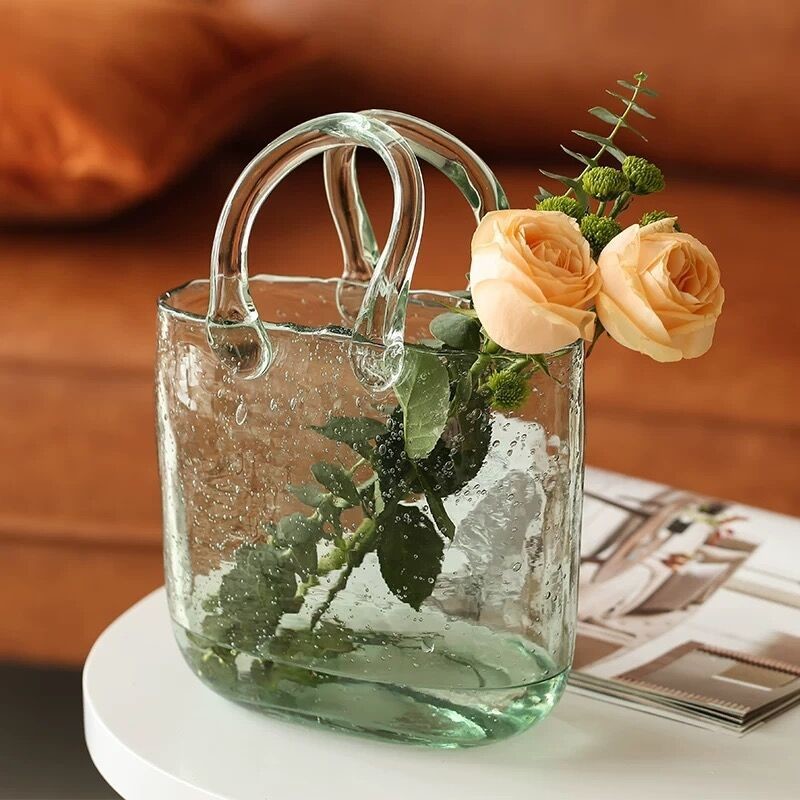 Clear Polished Baskets Hand Blown Decorative Glass Vases