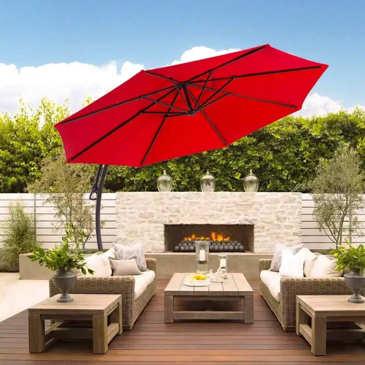 Outdoor Patio Garden Aluminum Curvy Cantilever S Shape Banana Umbrella Parasols with Base