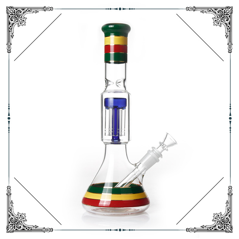 Rasta Glass Bongs Six Arms Tree Percolator 12 Inches Height For Smoking