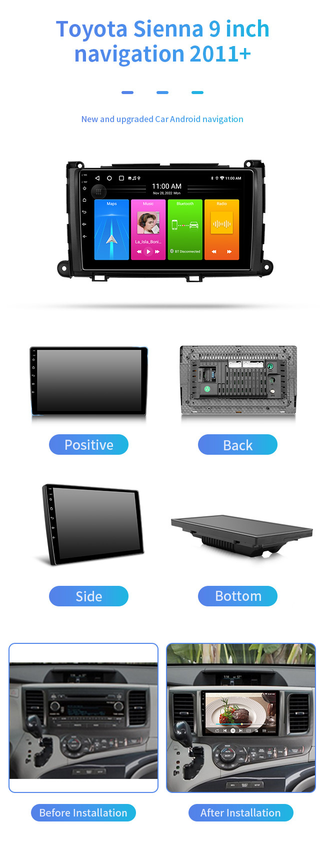 Carplay 4G Wifi Onboard MP5 For Toyota Sienna 2011+Touch Screen Car Navigation