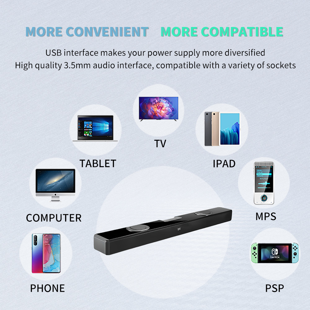 High Fidelity Audio Wireless TV Soundbar 2000mA With FM Radio