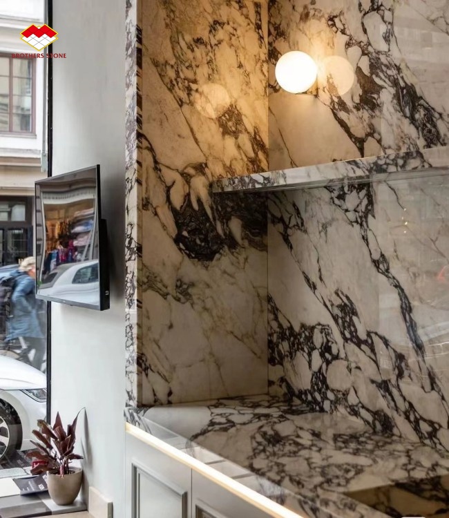 Hotel Decoration Afyon Violet Arabescato Venato Marble Slabs with Calacatta/Calcutta
