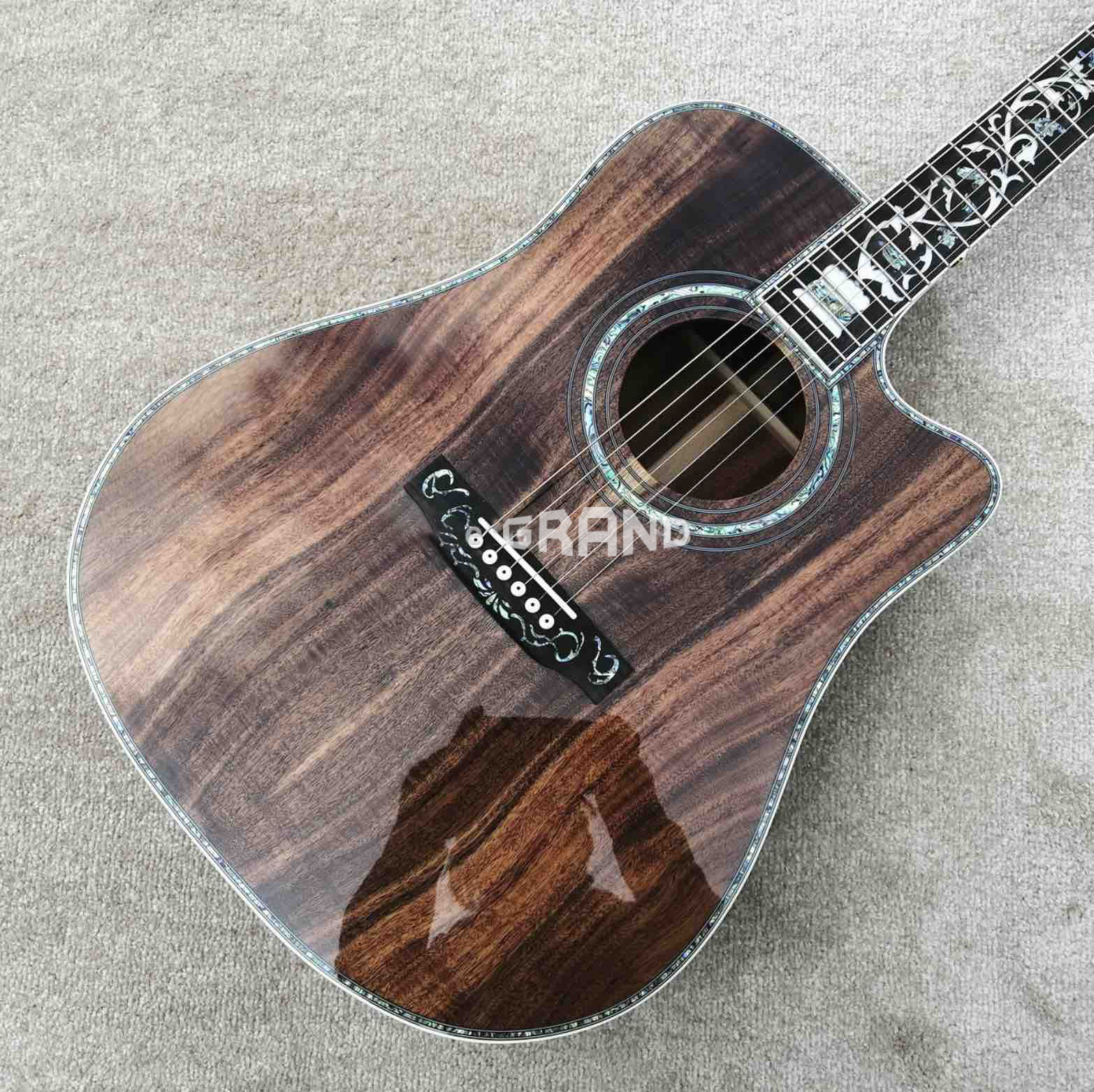 All Solid Koa Wood 45 D 41 Real Abalone Acoustic Electric Guitar with Ebony Fingerboard