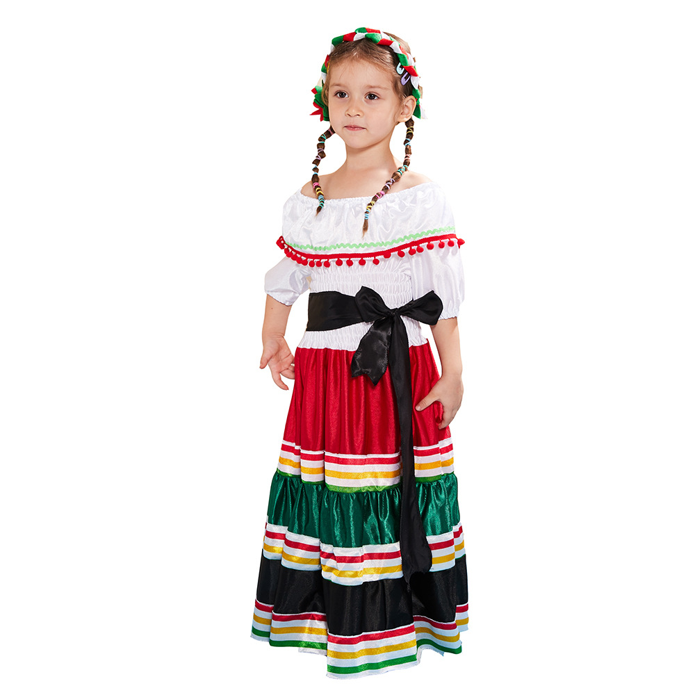 Young Girl Festival Dress Day of the Dead Halloween Cosplay Costume in Dresses Style