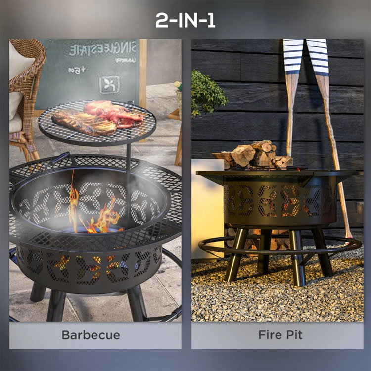 Outdoor Warming Portable Round Steel Wood Burning Firepit Charcoal BBQ Grill Fire Pit Burner Kit