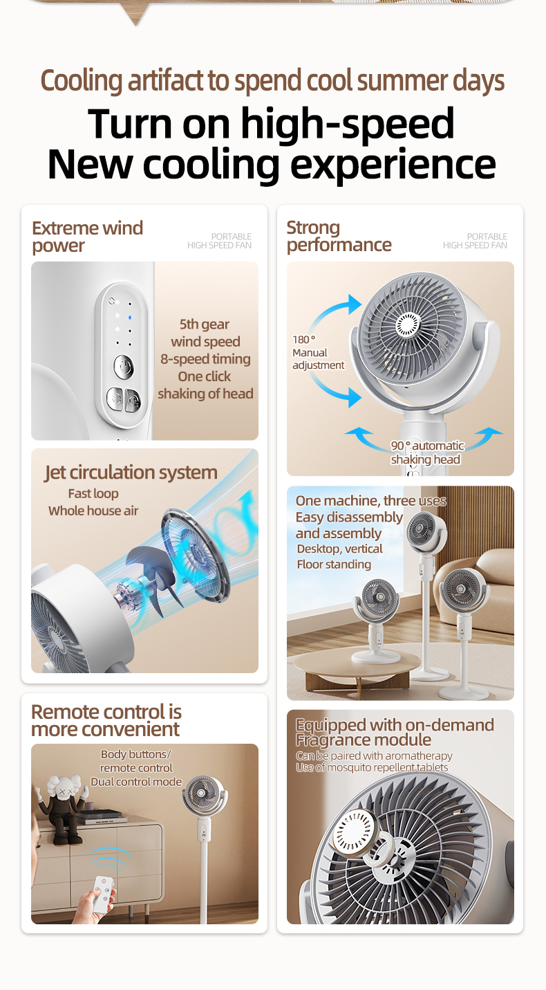 24.5*24CM Tower Pedestal Fans USB Charging Smart Timing Shaking Head Air Circulation Fan