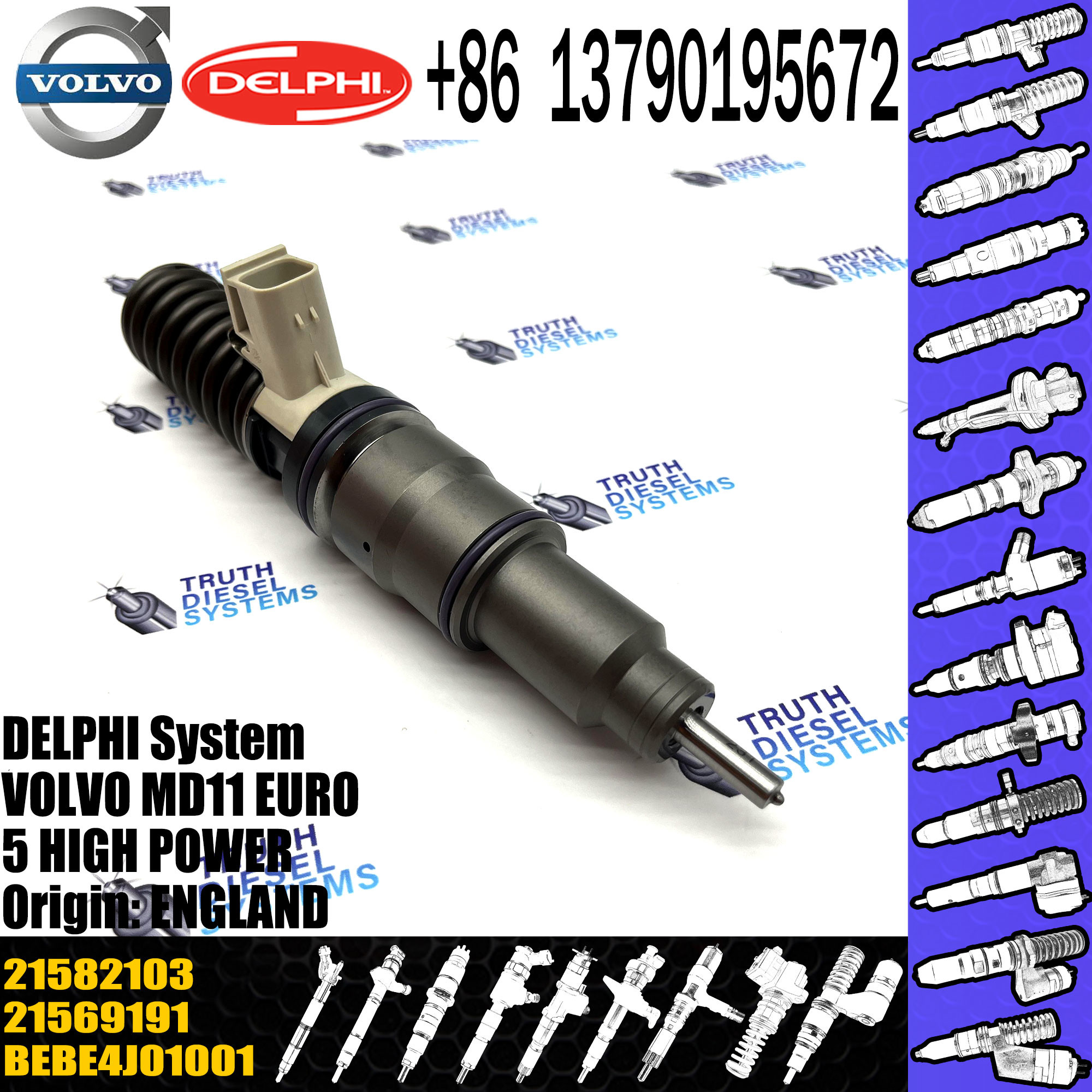 diesel fuel injector 21569191 21207143 7421207143 21582103 for VOL TRUCKS D11C common rail injector 21569191 BEBE4J000