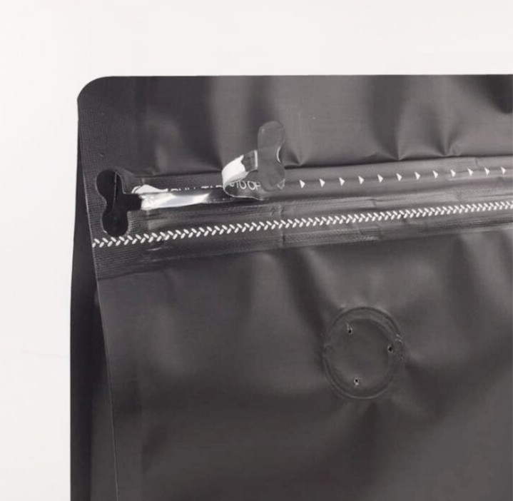 1KG flat bottom black aluminum foil zip-lock bags stand up pouches for air valve coffee