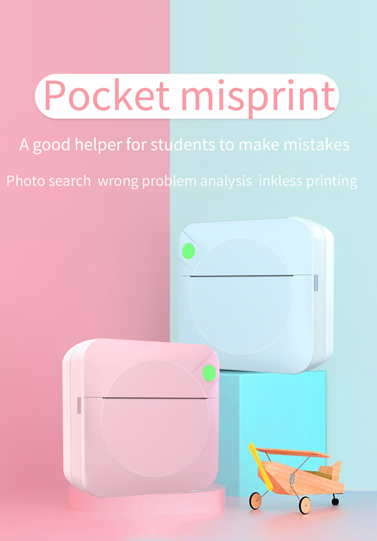 Colored Portable Mini Inkless Thermal Printer Sticker Maker 1000mA 3.7V