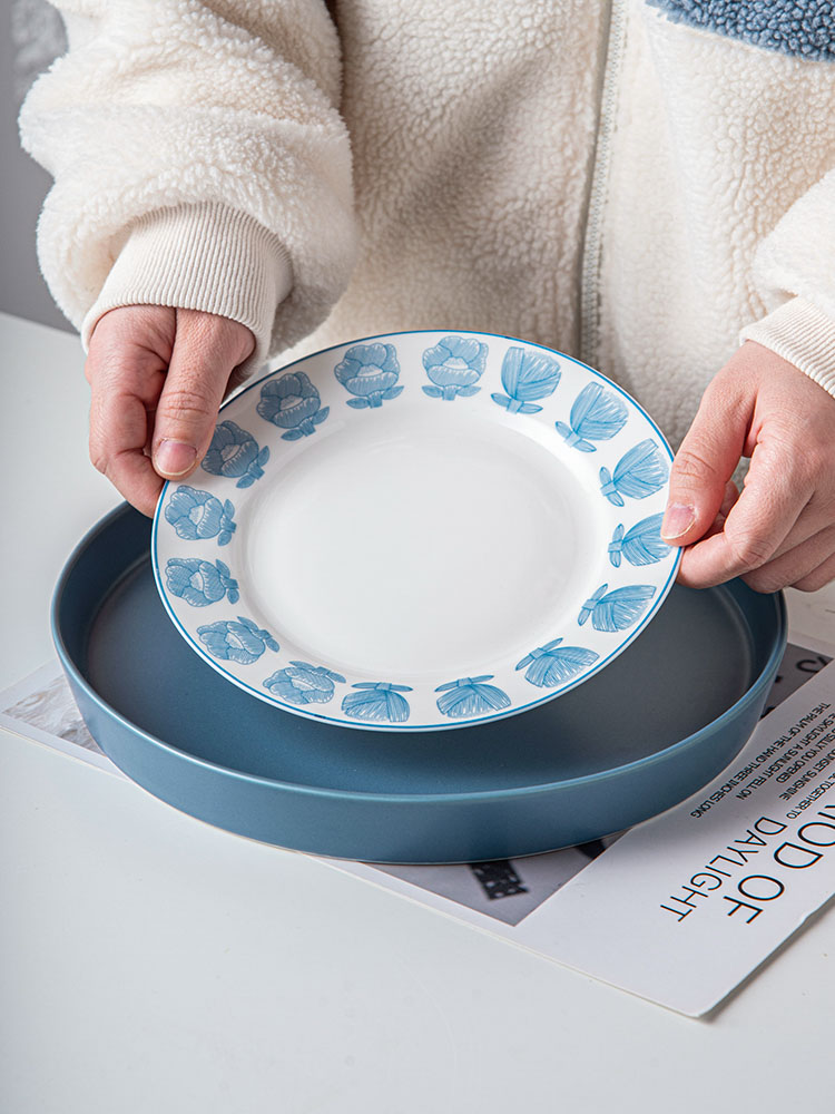 White Blue Bowls Charger Steak Plates Dish Tableware Porcelain Dinner Sets For 10 Users