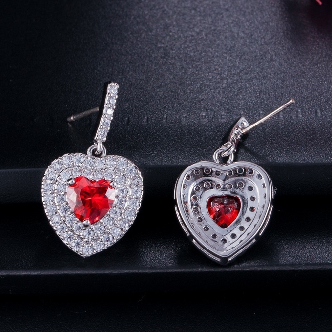Fashion Lady Heart Shape Earrings Red CZ Stone Earrings jewelry earrings necklace jewelry set