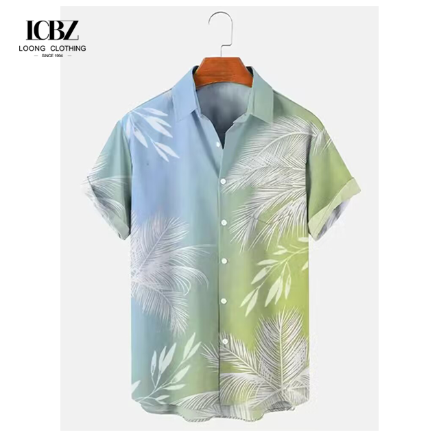 Stand Collar Printed Men's Hawaiian Shirt Summer Coconut Retro Top 3d Casual Beach Shirts