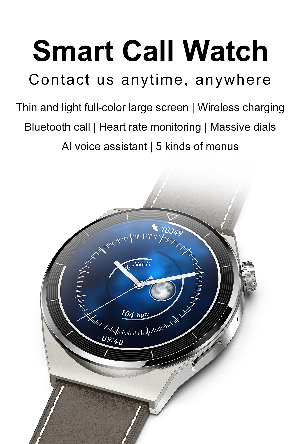 Durable Waterproof Test Heart Rate Blood Pressure Wireless Charging 390*390 HD Display Smart Watch