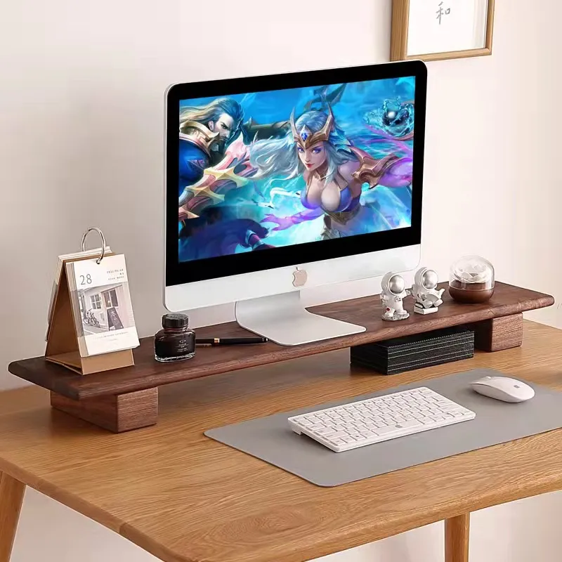 Walnut Laptop Monitor Stand Adjustable Riser Wooden Desktop Shelf for Computer Laptop Printer TV Cellphone Stand