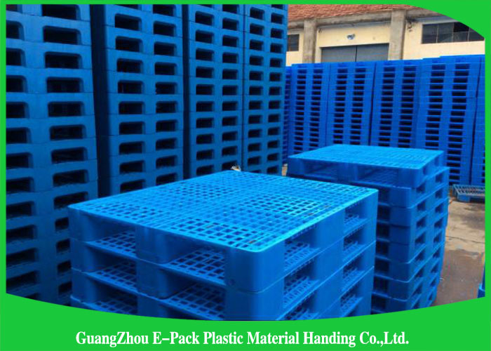 Ventilated Plastic Skids Pallets Single Faced , Euro Blue Plastic Pallets Ventilated Deck