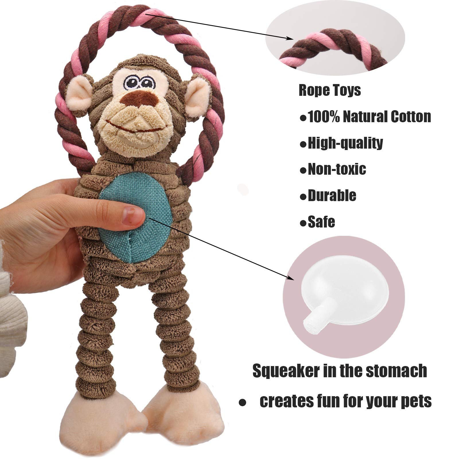 Monkey Shape Indestructible Plush Dog Toys Soft Dog Toys For Heavy Chewers