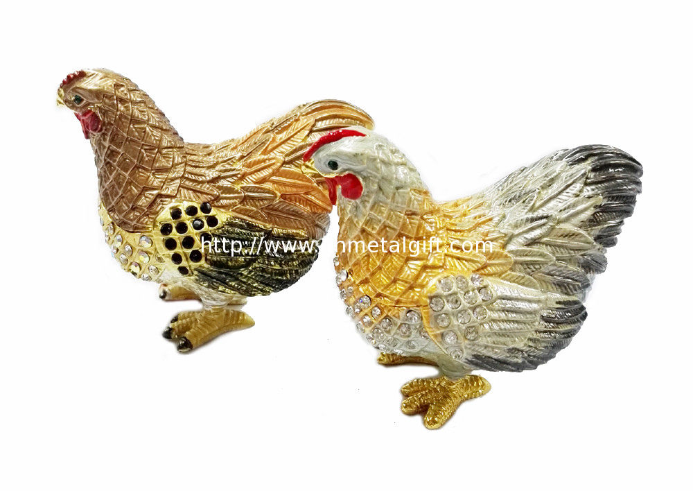 Hen hinged trinket jewelry box for new year rooster figure gifts jeweled enameled trinket boxes