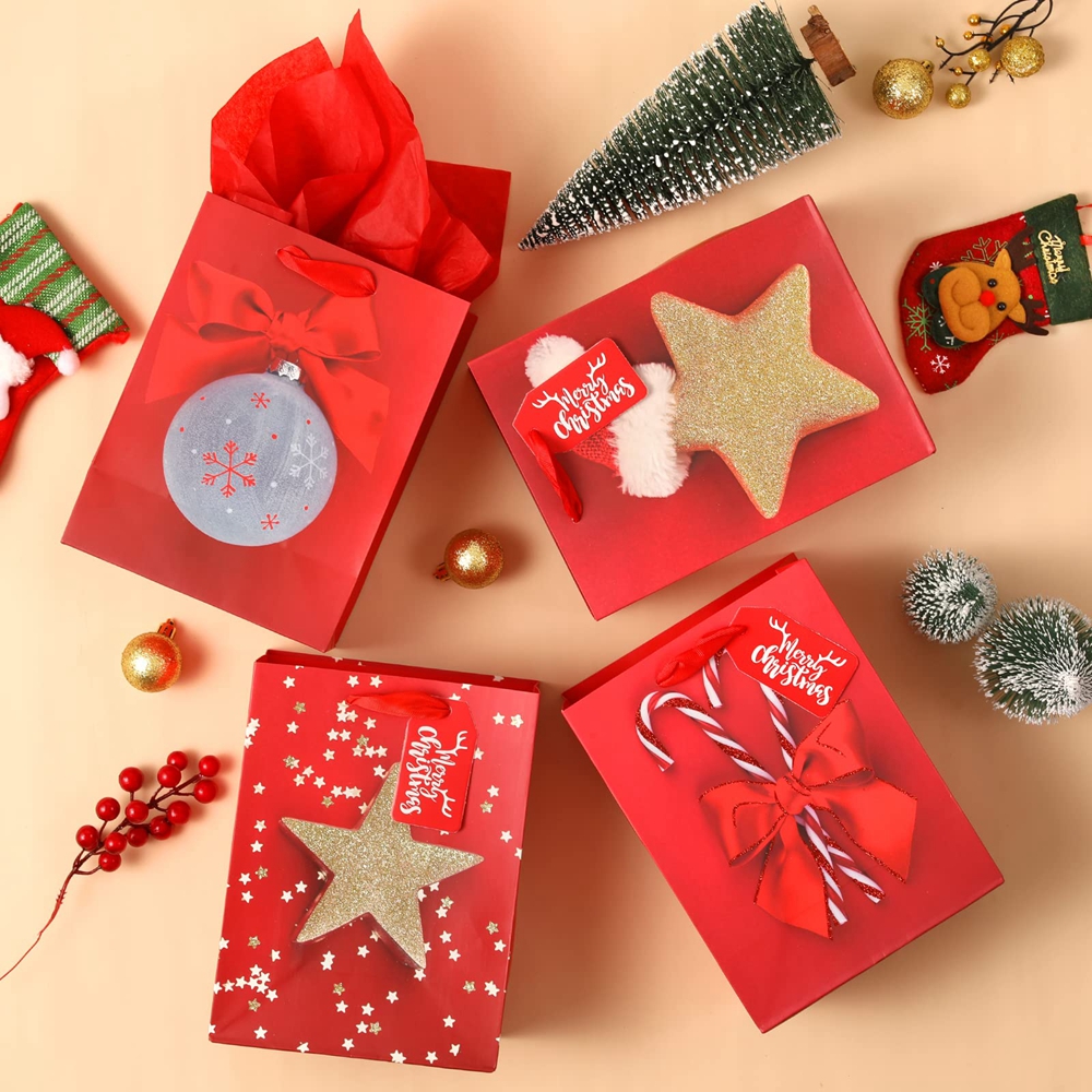 Fancy Holiday Merry Christmas Gift Shopping Luxury Paper Bags with Customized Logo