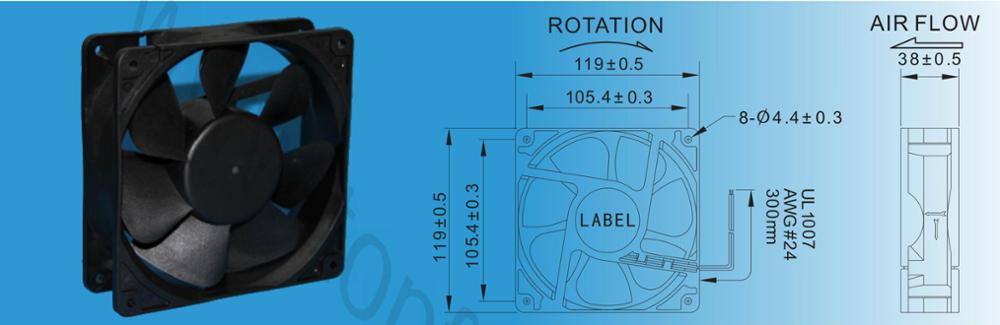 7 blades 48V 120mmX120mmX38mm axial cooling brushless fan with waterproof and dustproof function for ventilating radiator