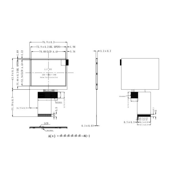 Wide Temperature IPS TFT Display 320x240 3.5 Inch LCD Screen With ST7272A Driver IC